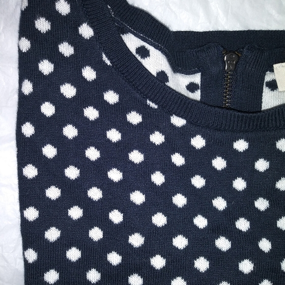 LOFT | Polka Dot Crewneck Back Zip  Sweater Size Small Navy & White - Picture 7 of 10
